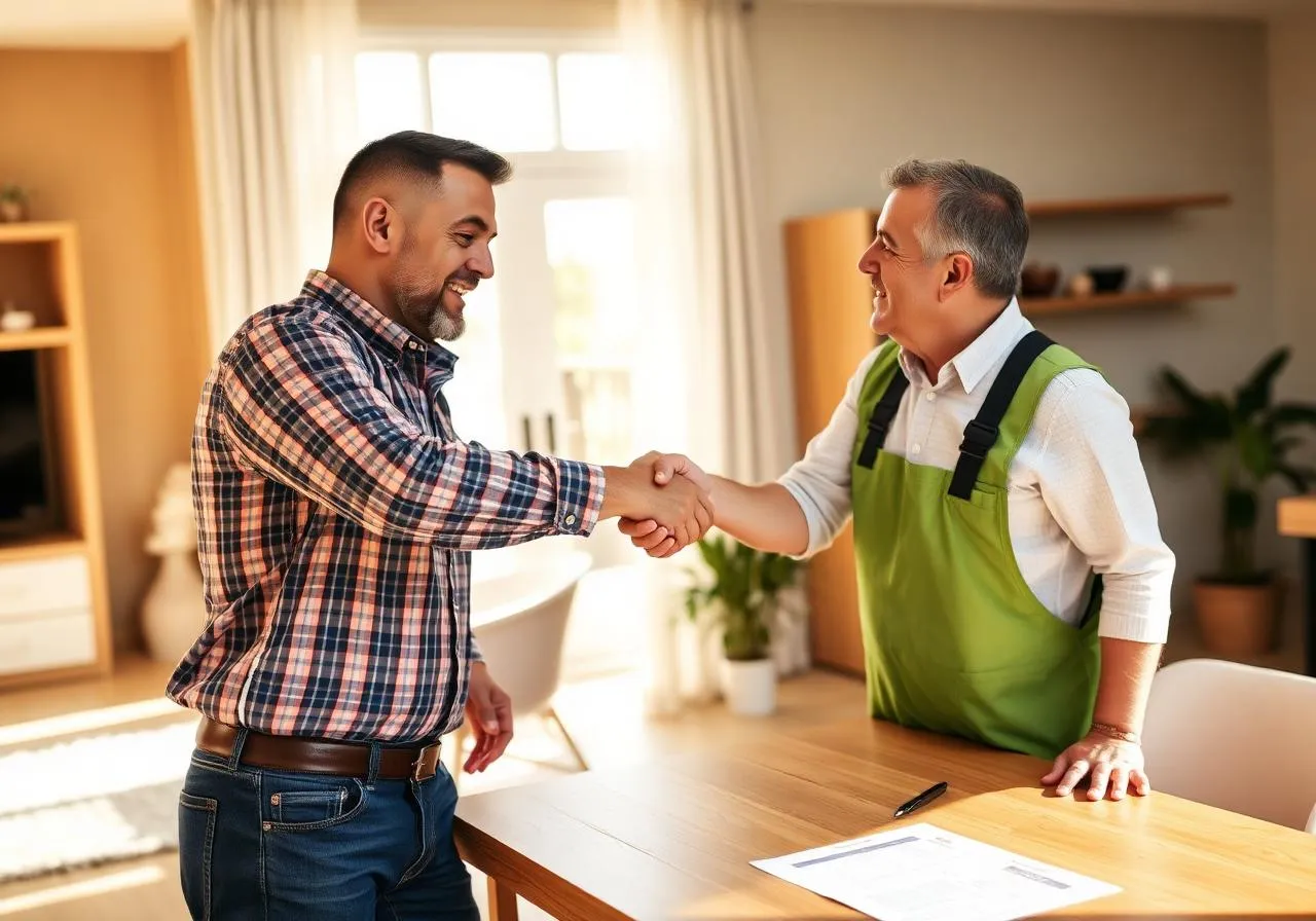 Contractor and homeowner shaking hands after signing the deal